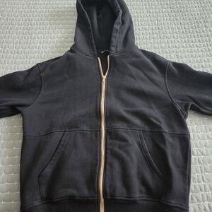 Womens Black Zip-Up Hoodie With Gold Zipper Size S